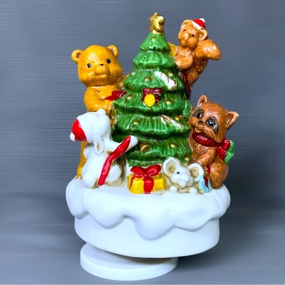 Vintage Music Box Forest Friends Rotating Figurine By Christmas Around The World